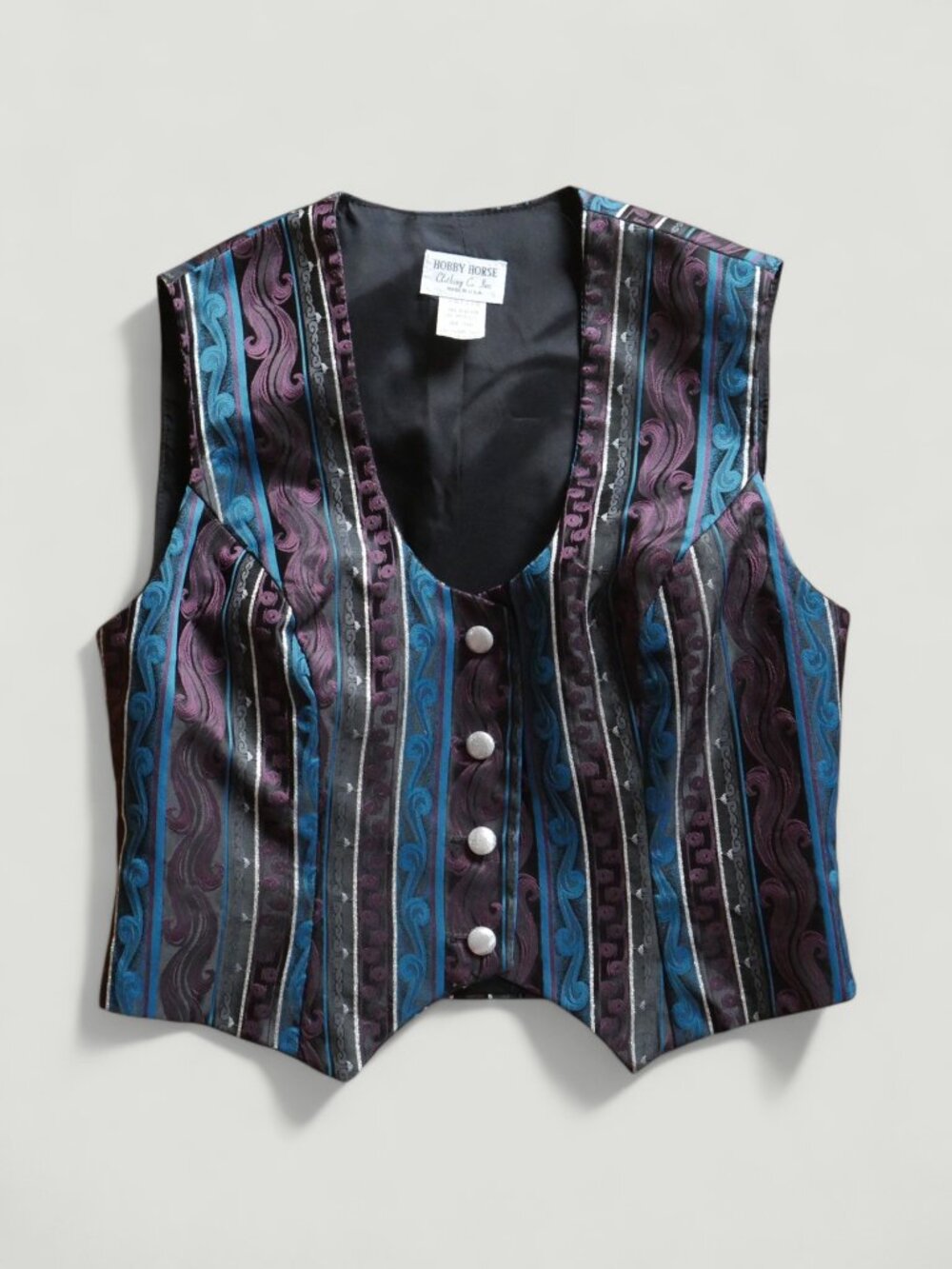 Hobby Horse Purple Blue Striped Paisley Vest Petite 80s Button Front
